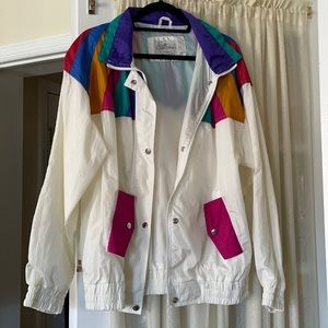 80s inspired white windbreaker